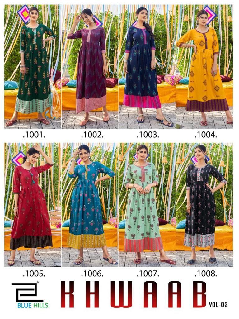 Blue Hills Khwaab 3 Fancy Party Wear Rayon Long Anarkali Kurti Collection
